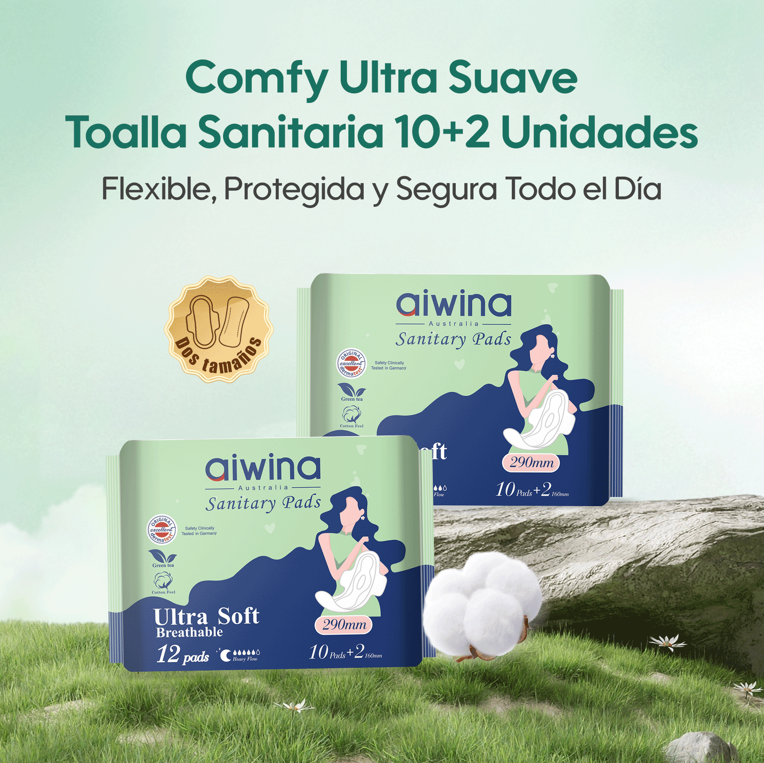 Toallas sanitarias súper suaves y cómodas 10+2 unidades (Verde)